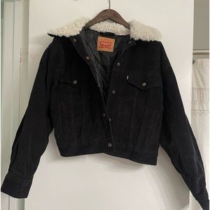 Levi’s black crop corduroy Sherpa trucker jacket